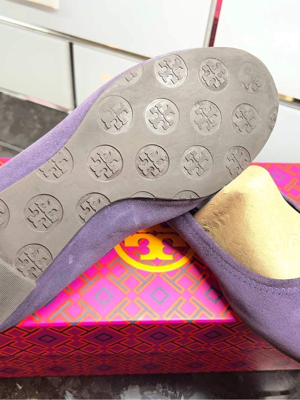 Tory Burch Purple Suede Reva Ballet Flats, Size 7M